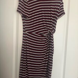 dip Burgundy and White Striped Midi Dress